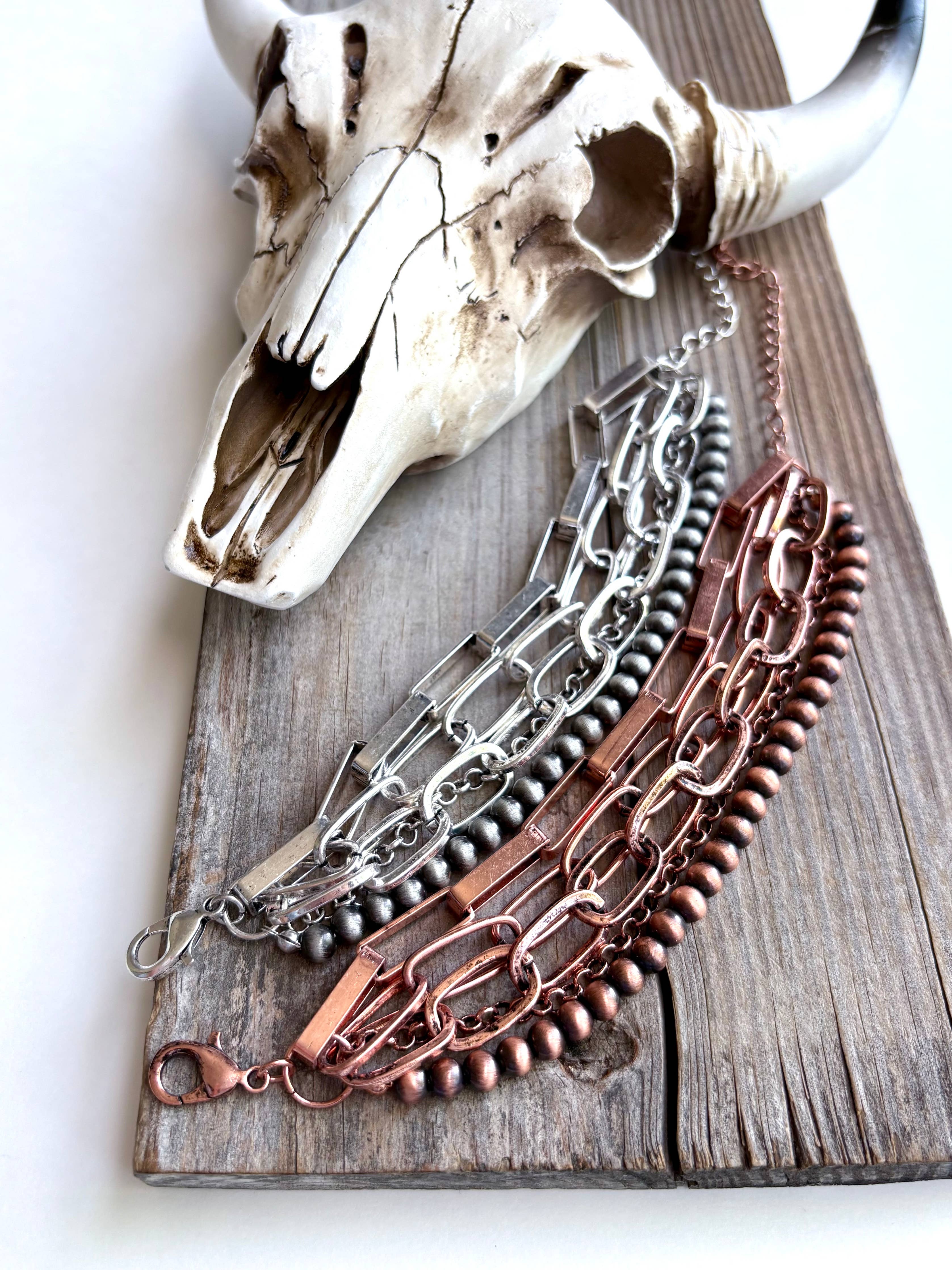 5 Layered Chunky Chain & Pearl Bracelet